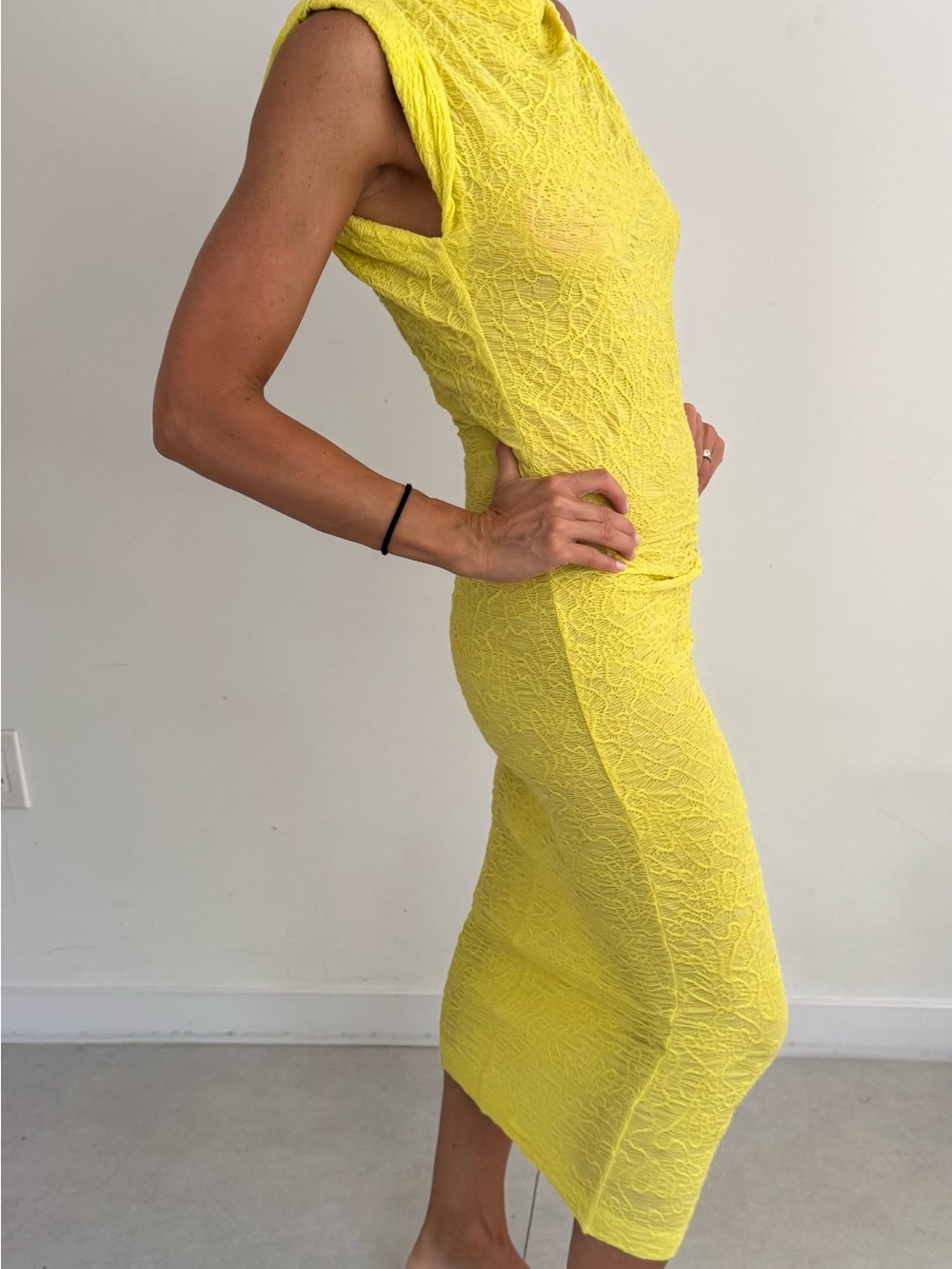 Isabel Marant Yellow Textured Lace-Effect Midi Dress